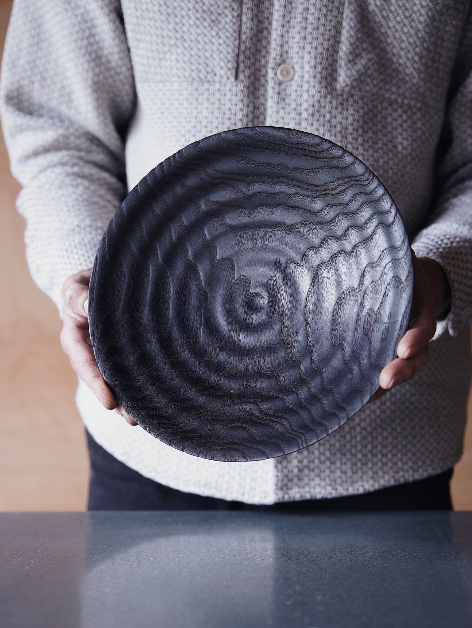 Waved Yakisugi Bowl - in Ash