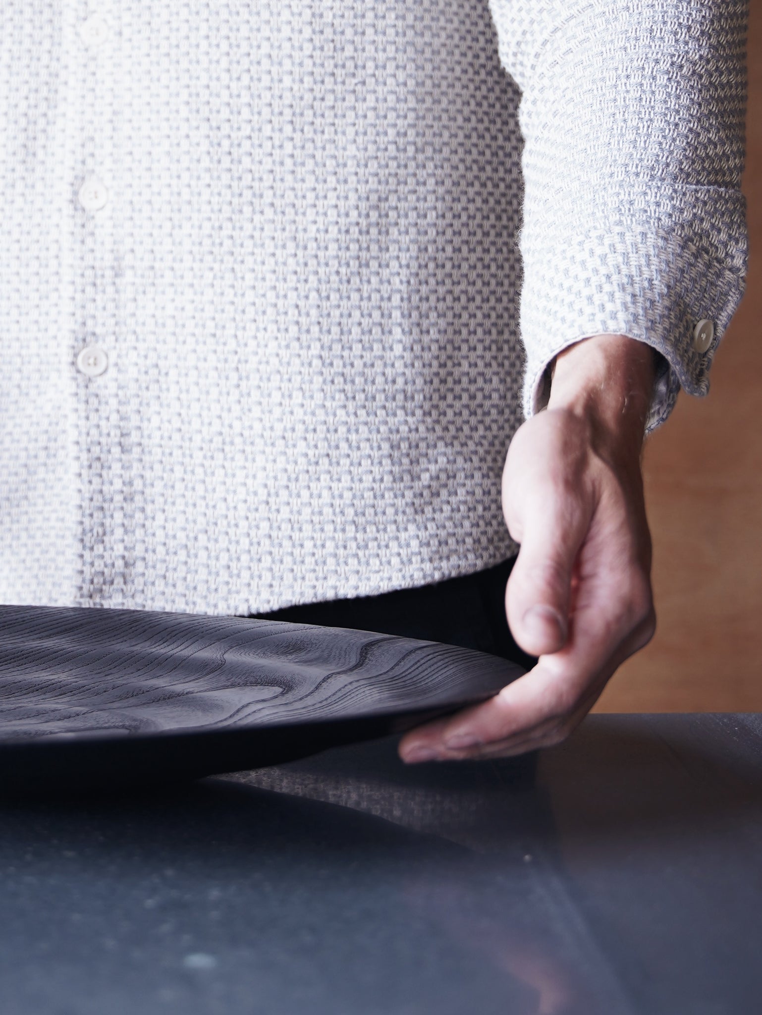 XL Waved Yakisugi Platter - in Ash