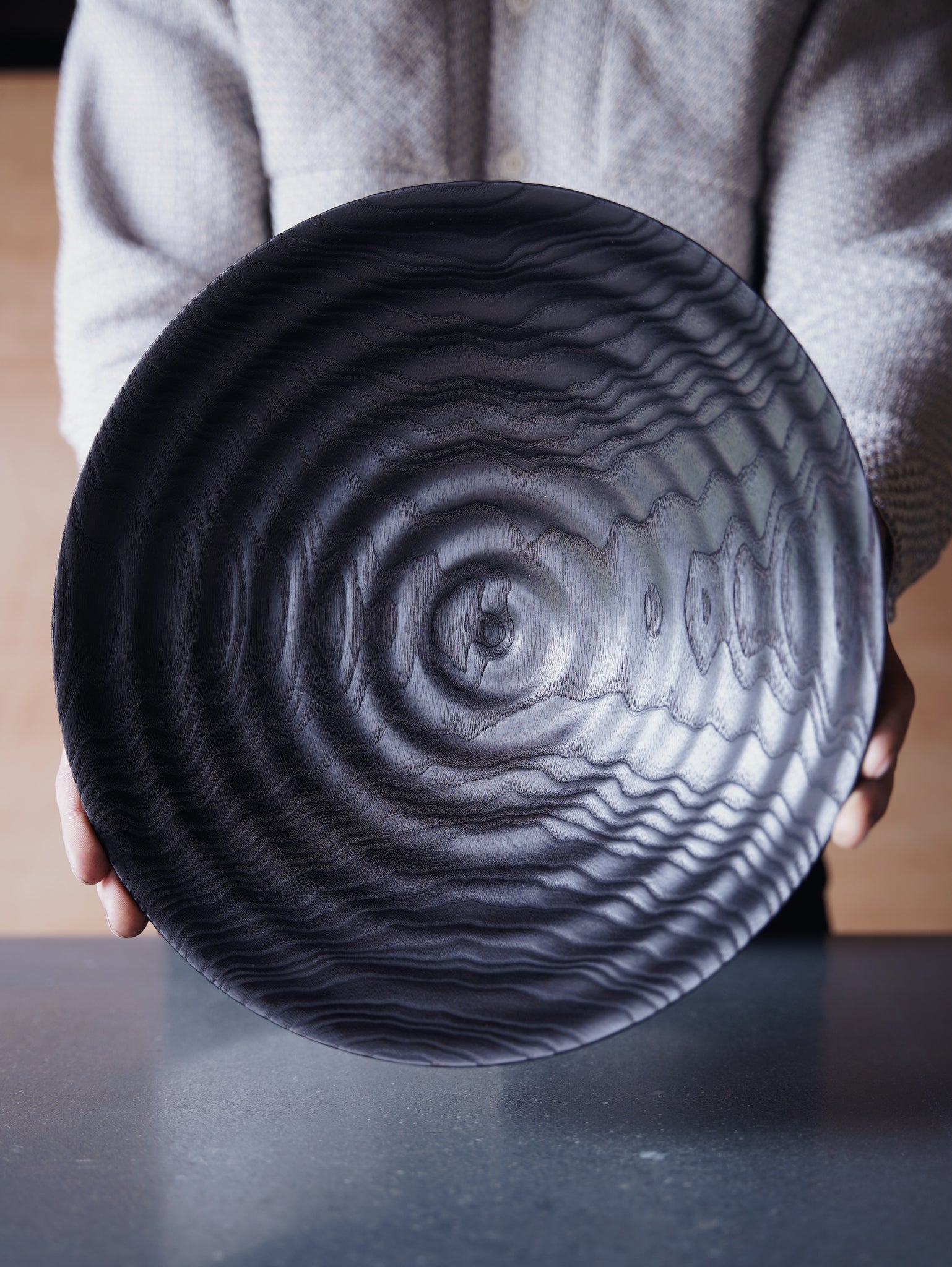 Waved Yakisugi Bowl - in Ash