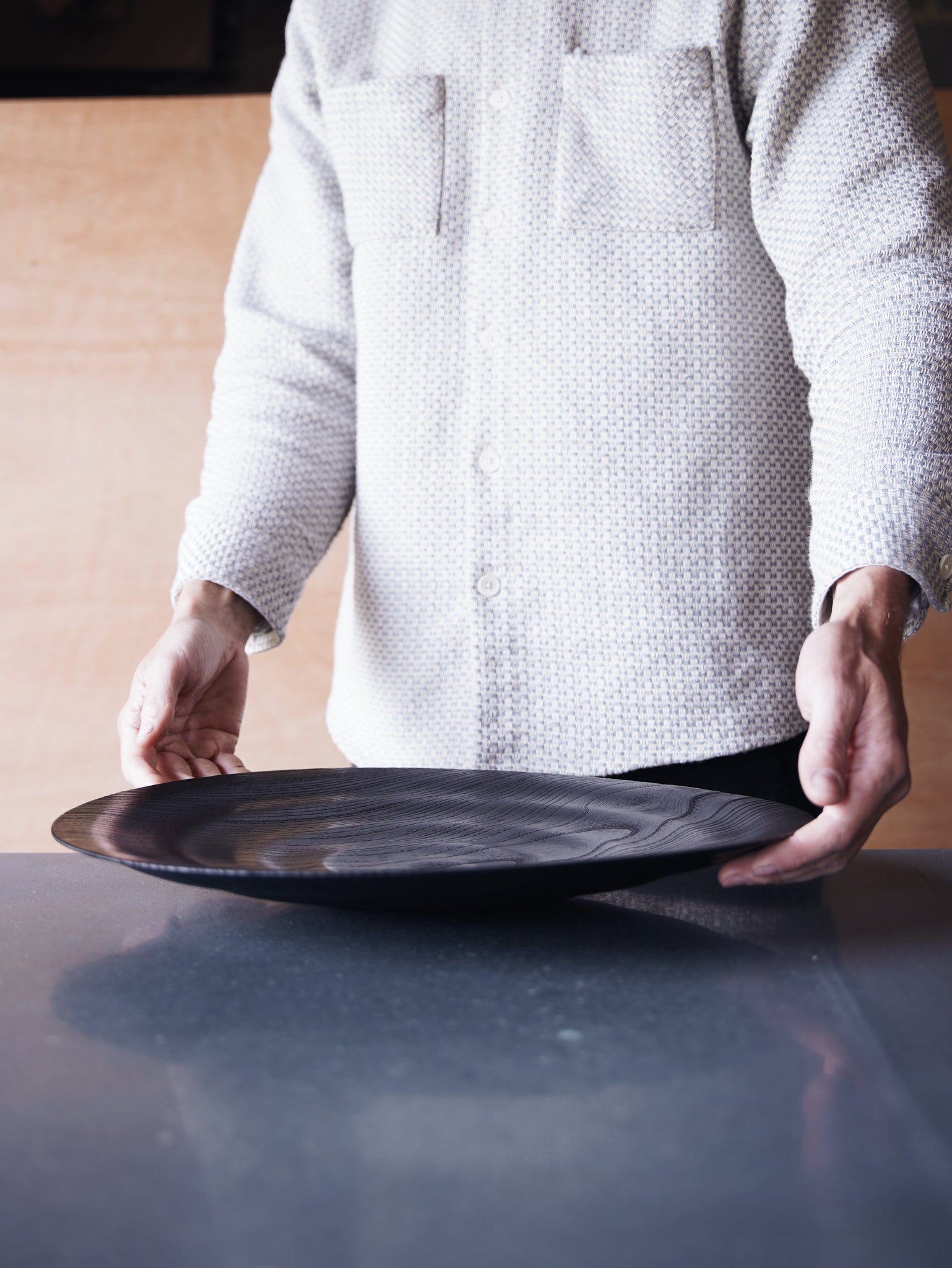 XL Waved Yakisugi Platter - in Ash