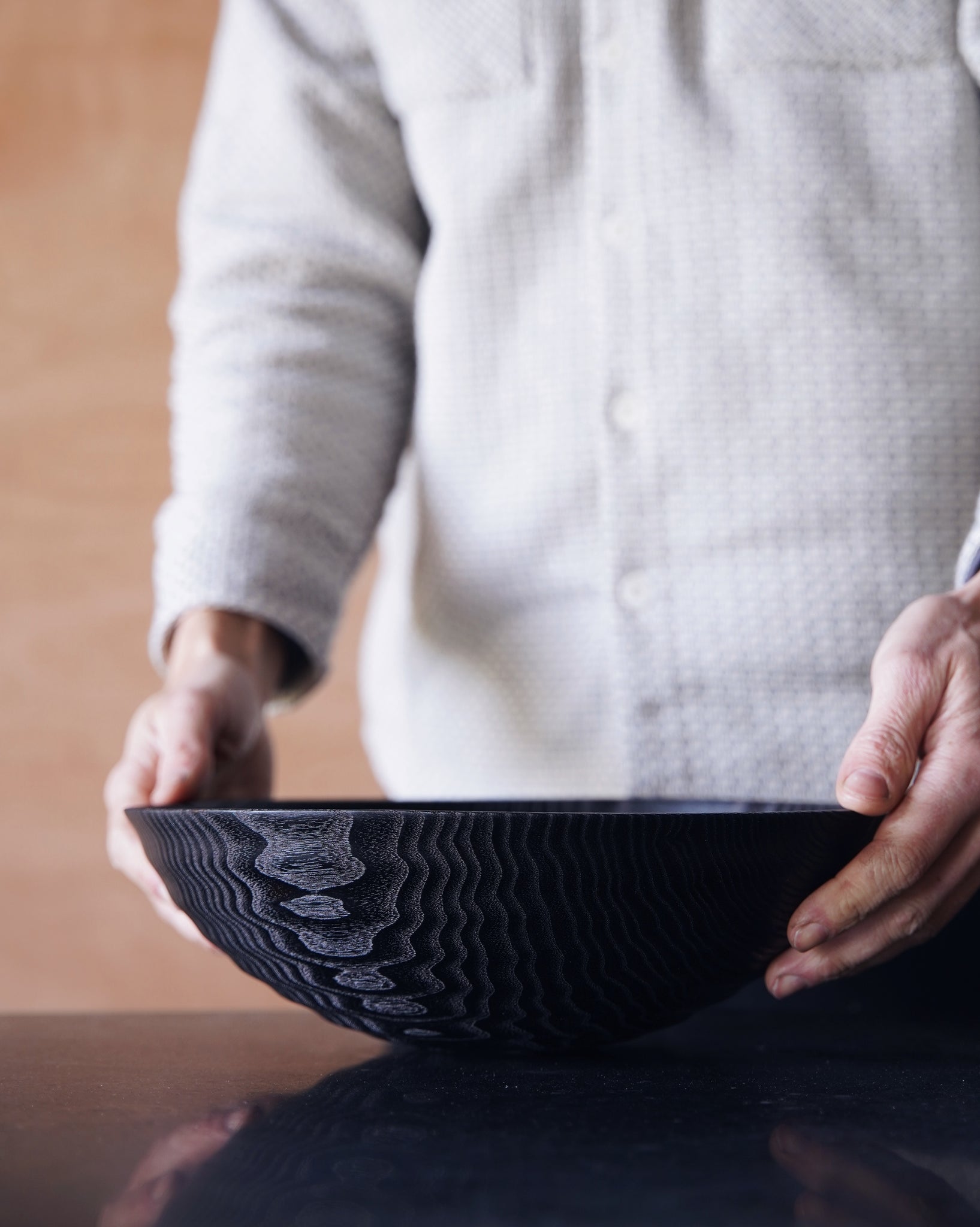 Waved Yakisugi Bowl - in Ash