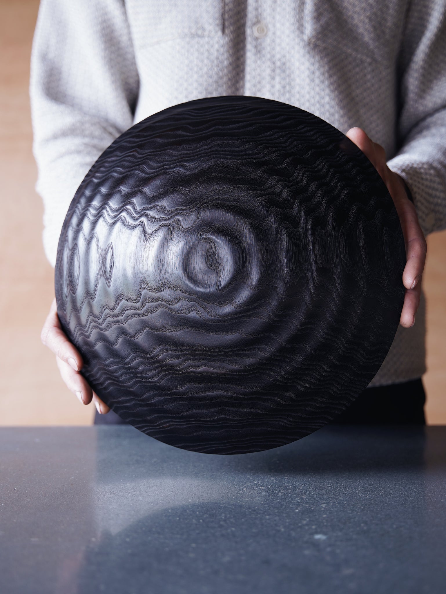 Waved Yakisugi Bowl - in Ash