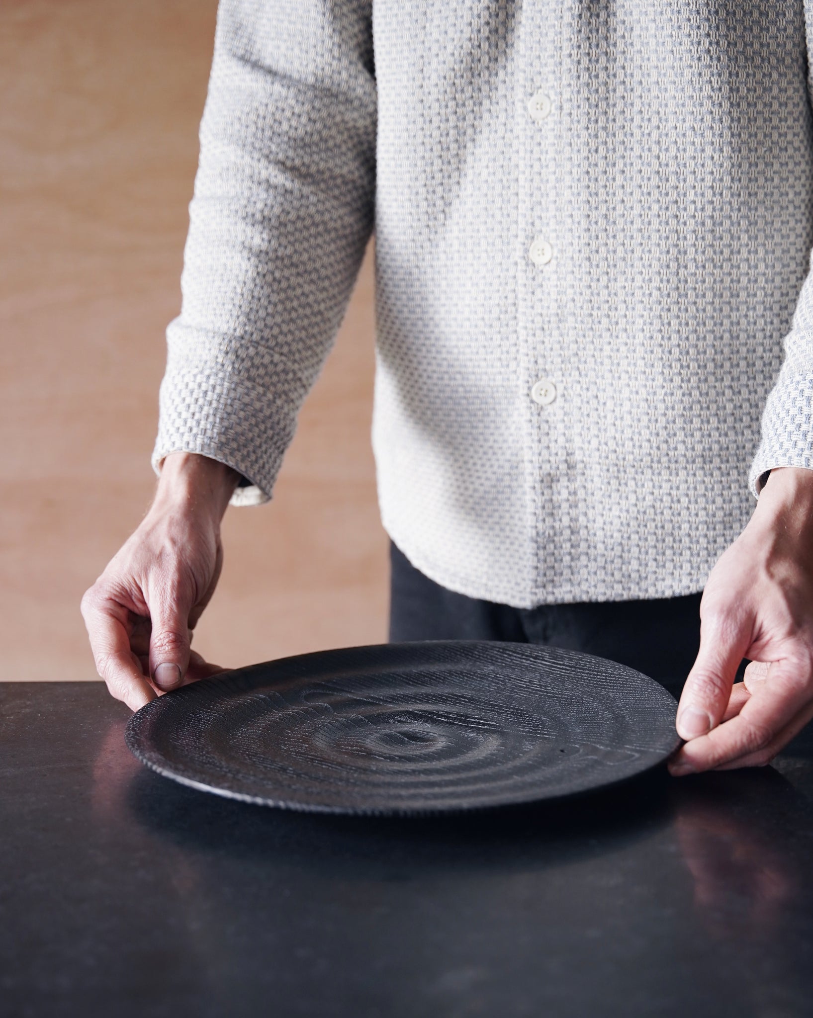 Waved Yakisugi Platter - in Ash