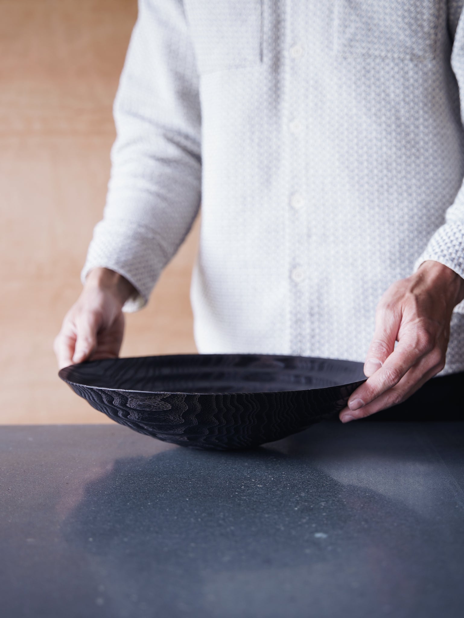 Waved Yakisugi Bowl - in Ash