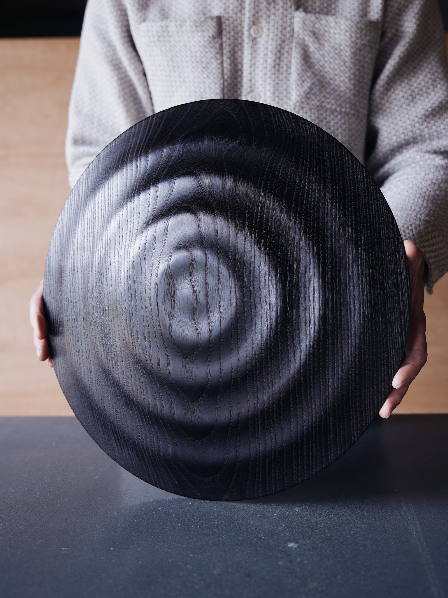XL Waved Yakisugi Platter - in Ash