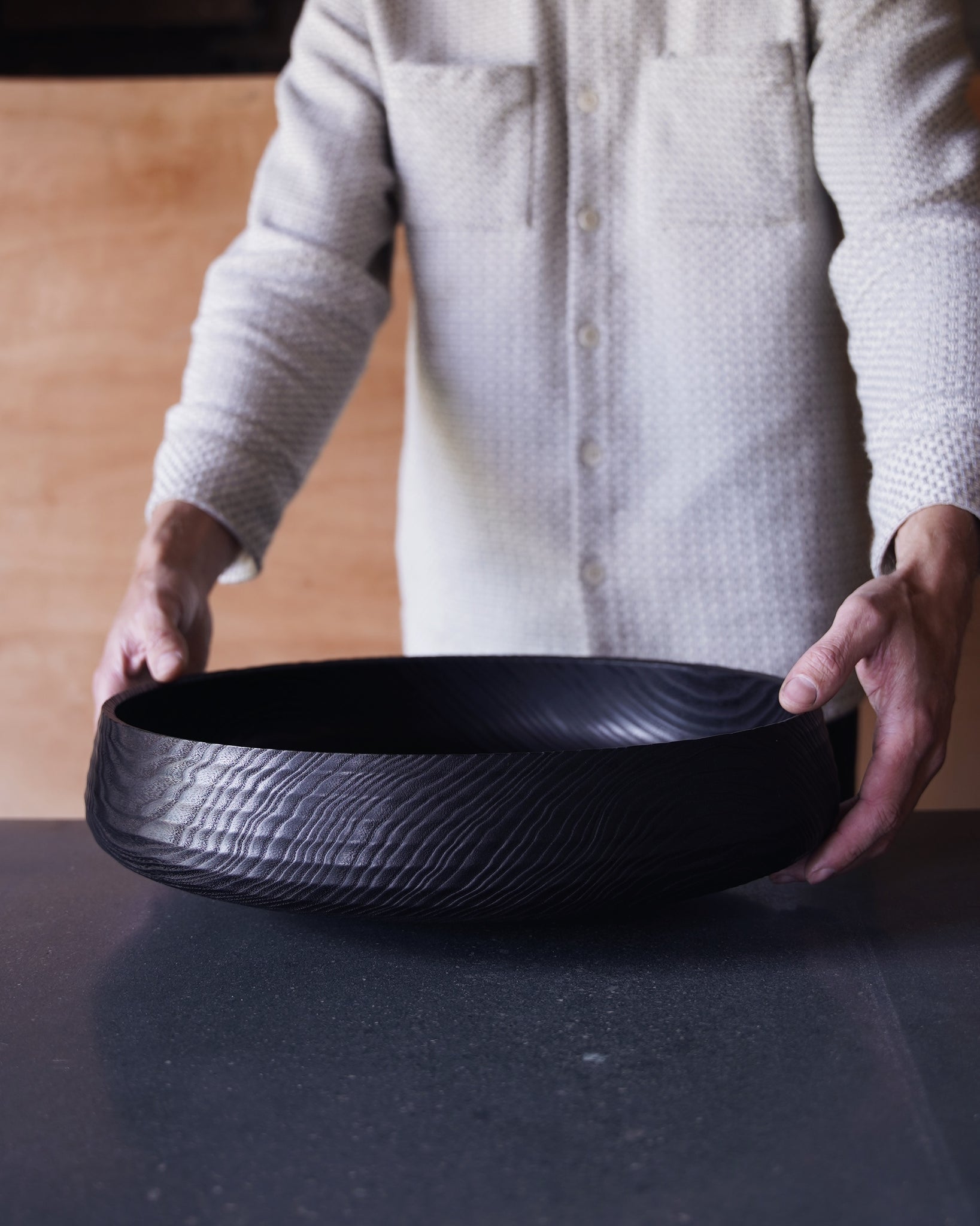 XL Coved Yakisugi Bowl - in Ash