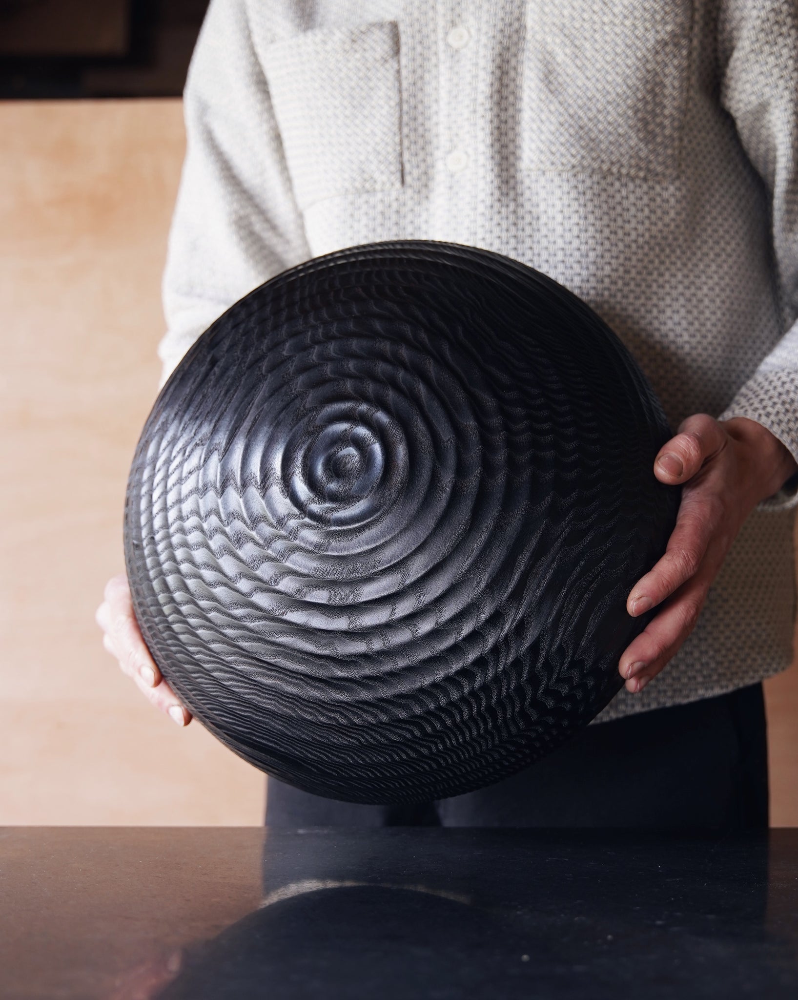 XL Coved Yakisugi Bowl - in Ash