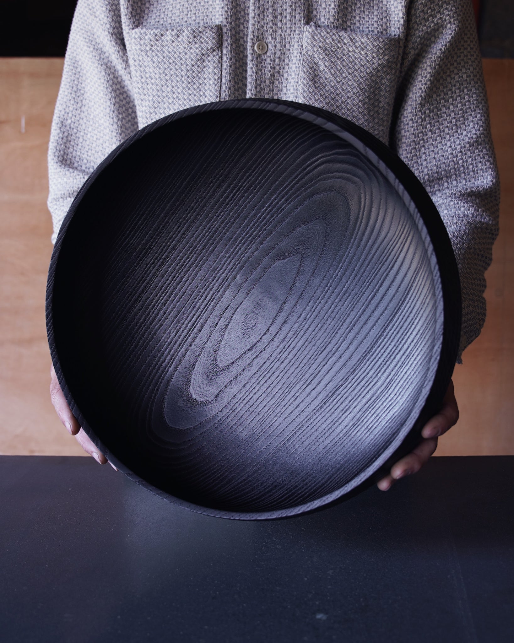 XL Coved Yakisugi Bowl - in Ash